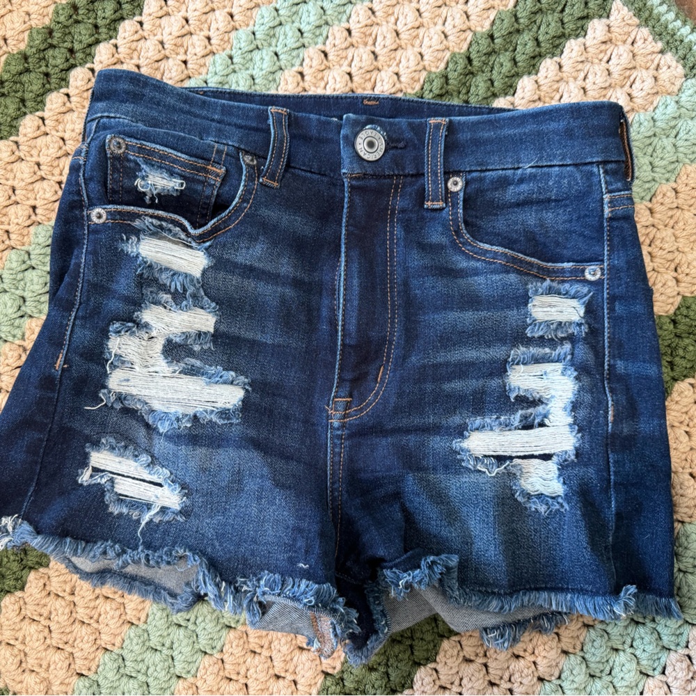 American Eagle Outfitters Dark Blue Distressed Denim Shorts
